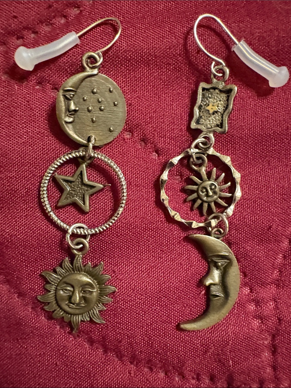 2” Drop Celestial Sun, Moon & Star Dangle Earrings